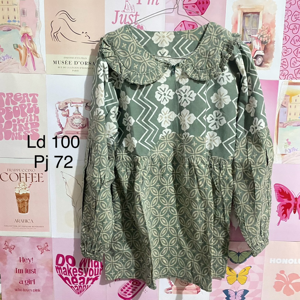 Preloved Batik Kerja Kuliah Kerah Sailor Hijau Amarilis Batik Wanita
