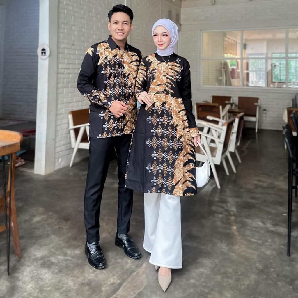 couple kemeja batik pria Premium Medan full furing # terrakota