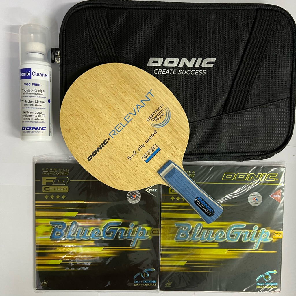 Bet Pingpong Donic Relevant plus karet Donic Bluegrip lengkap Set