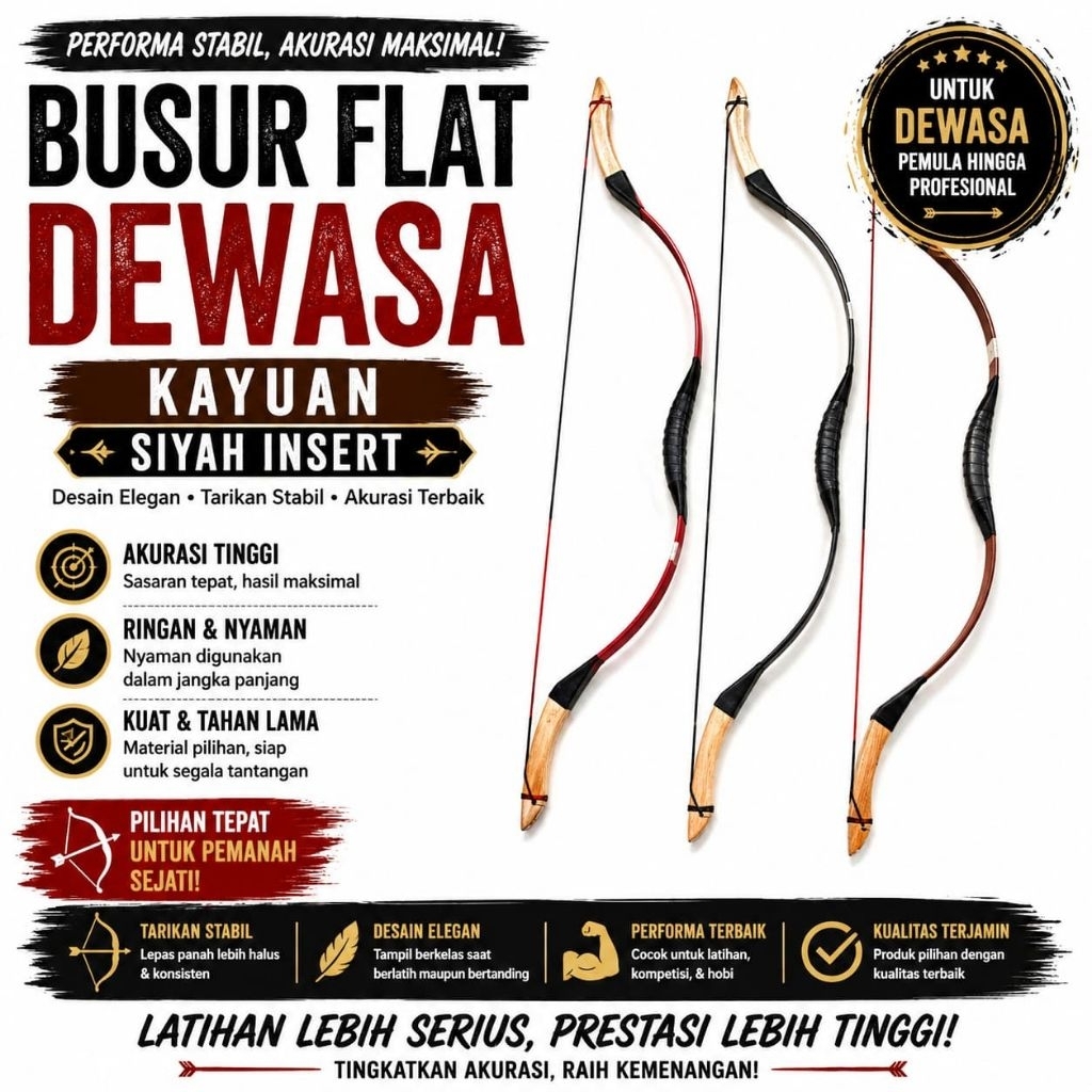 Busur Fiber Flat Dewasa Kayuan Lbs 32-45 Lbs