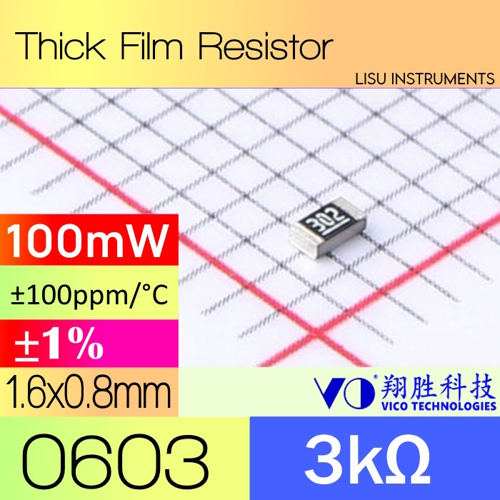3K 0603 ±1% 100mW SMD Thick Film Resistor 3KR 302
