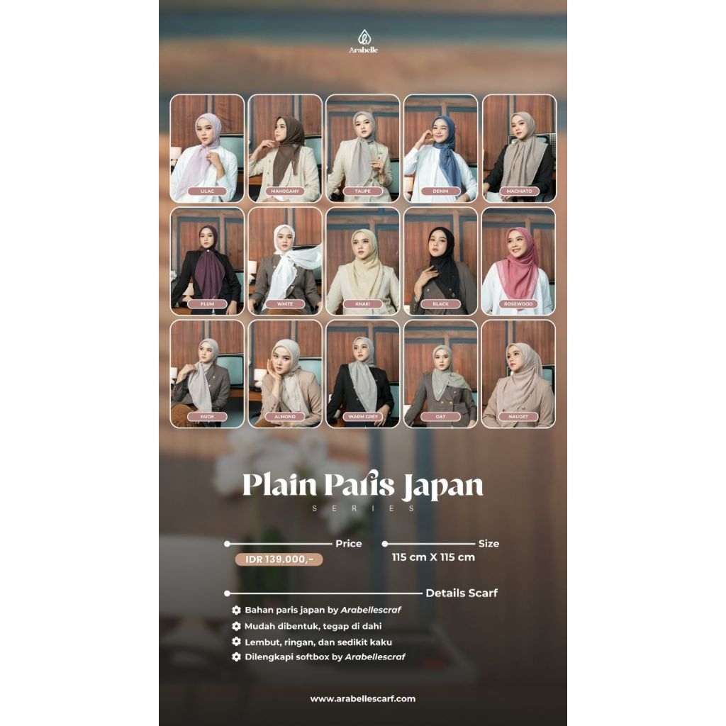 READY PLAIN PARIS JAPAN SCARF BY ARABELLE /NEW PRODUK /HIJAB POLOS /BRAND KUDUS /HARGA MURAH