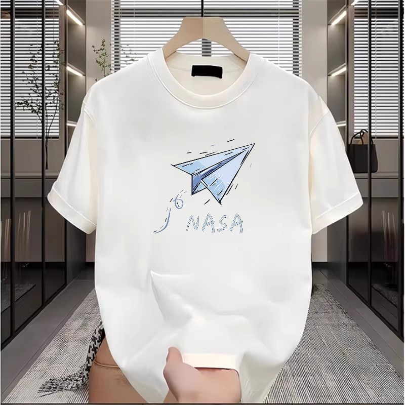 Kaos Pria Distro 100% Katun Motif Pesawat Kertas NASA Lucu Keren Hitam Putih Minimalis Klasik
