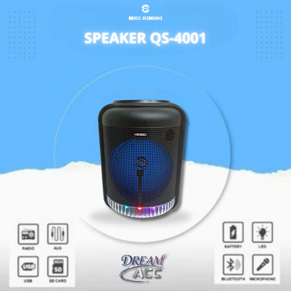 SPEAKER AKTIF BLUETOOTH SPEAKER KARAOKE PORTABLE 8" BULAT KIMISO QS-4001 FREE MIC KABEL USB