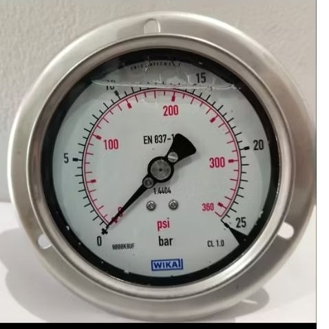 Wika pressure gauge 4 inch Back SS 0 - 25 Bar&Psi Drat 1/2NPT