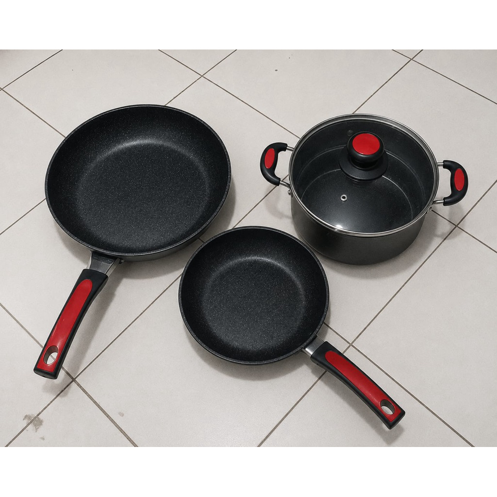 QME Panci Wajan Teflon set Panci Teflon 3 pcs anti lengket