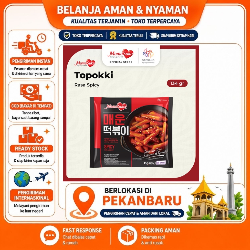 [SDW] pekanbaru/134 Gram Mamasuka Spicy Topokki Makanan Siap Saji Toppoki Pedas Instan Ala Korea