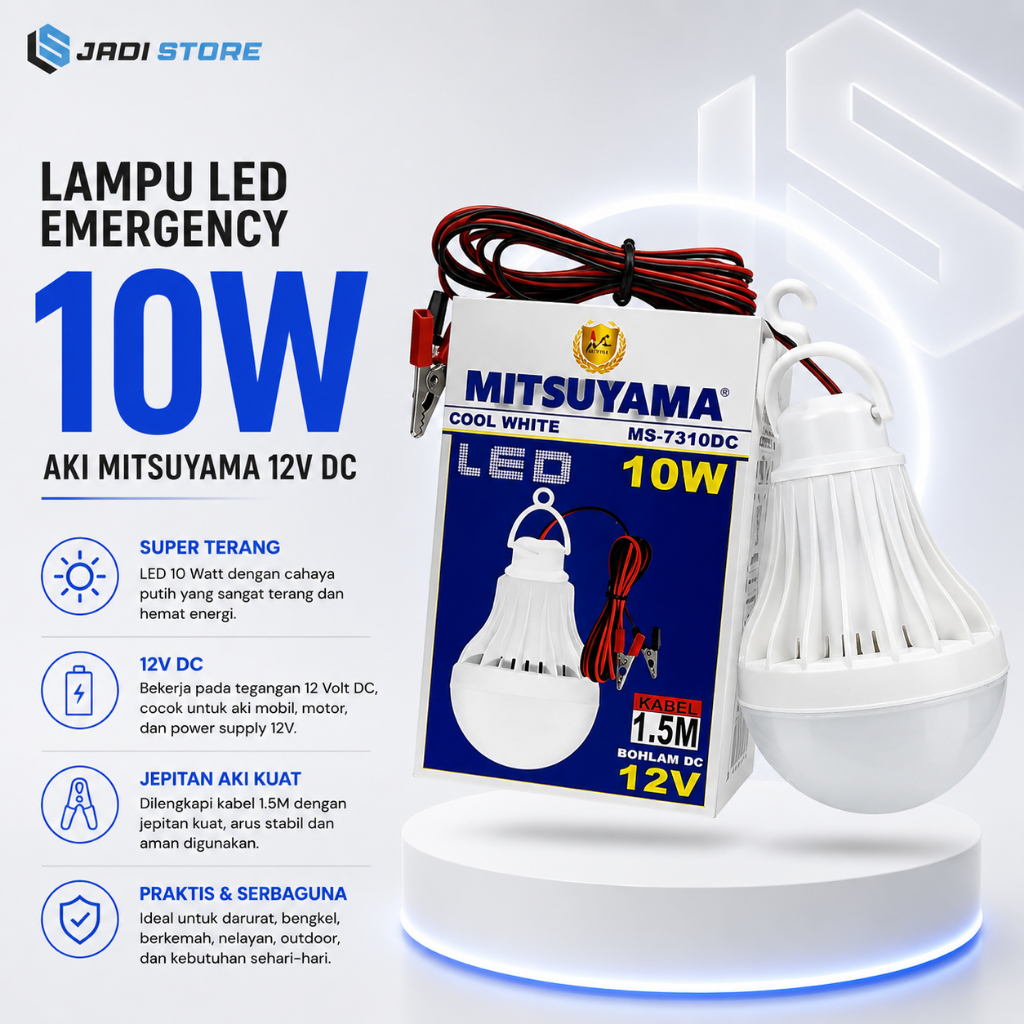 MITSUYAMA Lampu Aki LED 12 Volt DC 10 Watt Bohlam Jepit Aki Mobil Motor Super Terang Cahaya Putih La