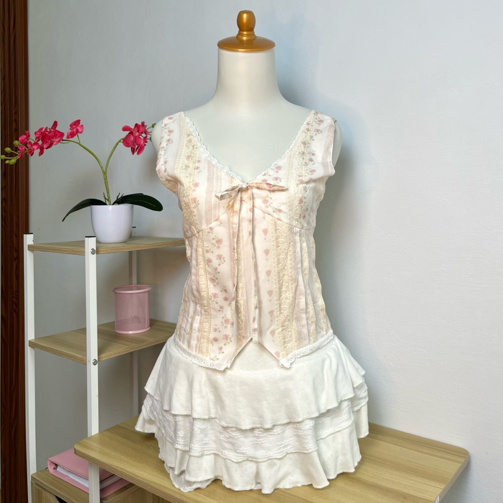 nitshui - Zea Tanktop Atasan Tank Top Floral Coquette / Blouse Lace Vintage / Ribbon Vest Top