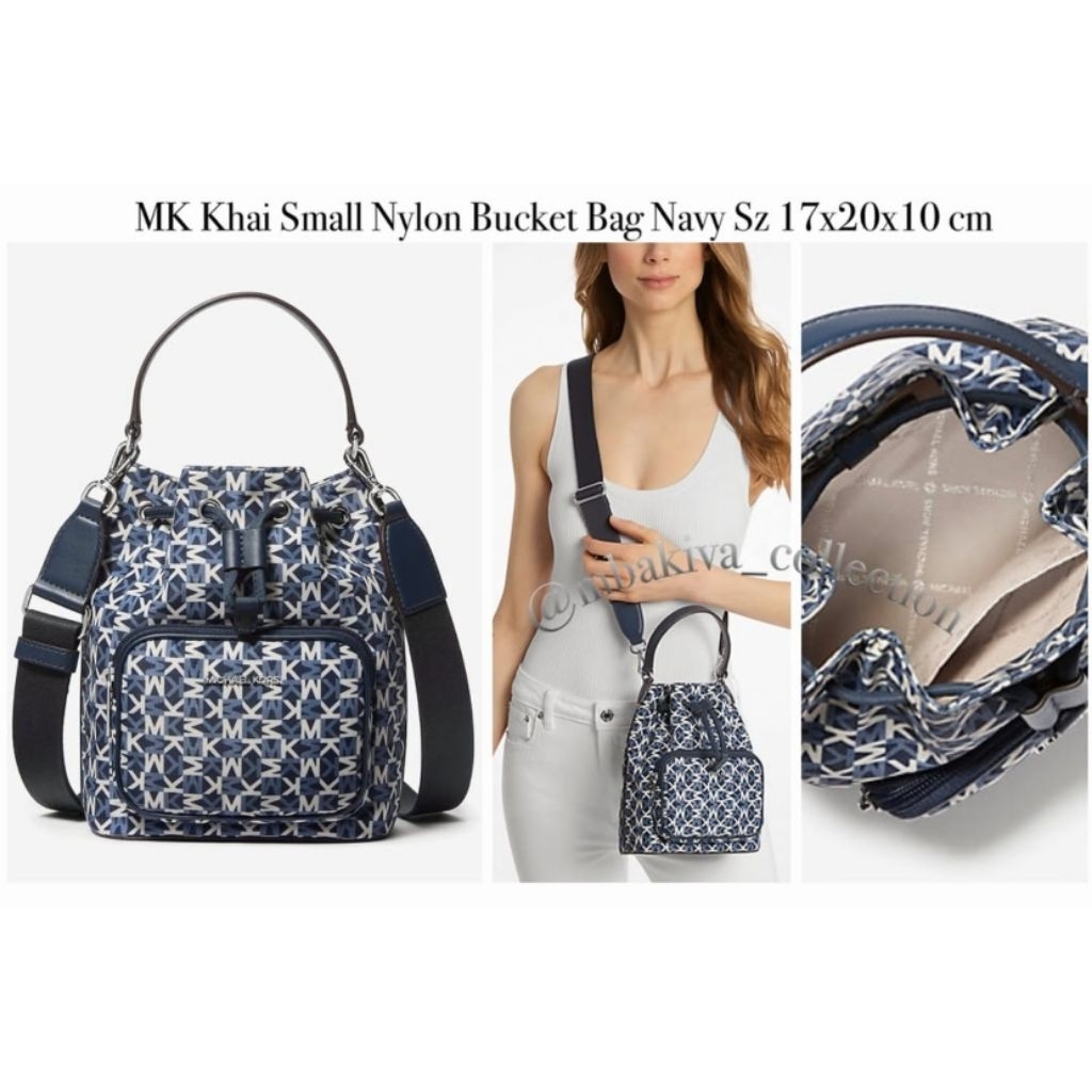 MK Khai Small Nylon Bucket Bag Navy