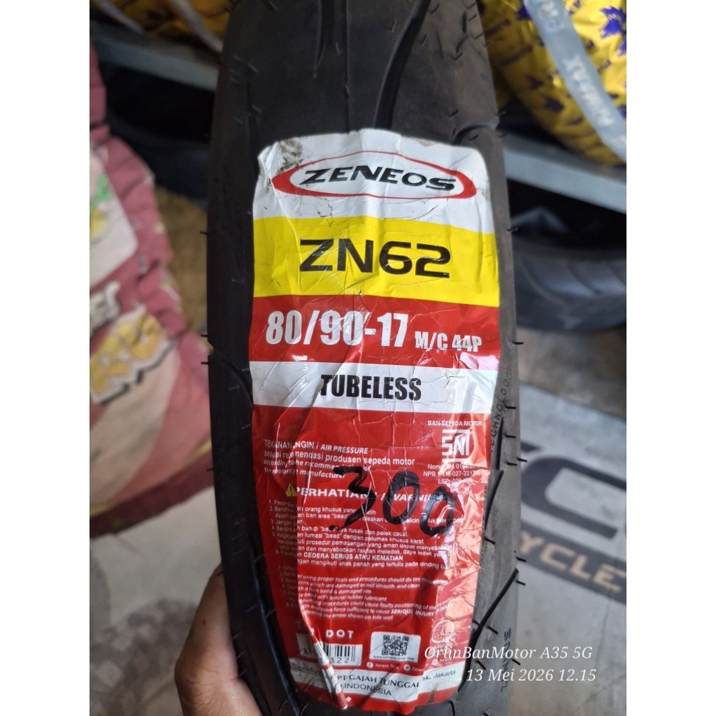 BAN ZENEOS ZN62 80/90-17 TUBLES/BAN LUAR BELAKANG ZENEOS ZN62 SATRIA FU/BAN BELAKANG ZENEOS HONDA NE