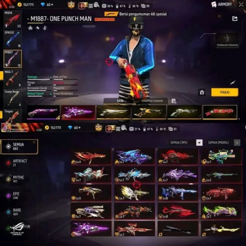 Jual akun ff,free fire season old mex full SG OPM bisa bayar di tempat