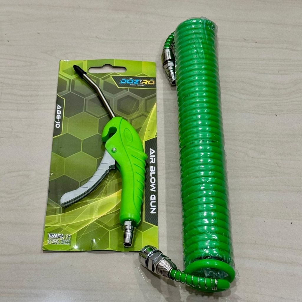 (PAKET KOMPLIT) AIR BLOW Gun pvc BIRU + selang recoil hijau 6mtr semprotan angin kompresor . gagang 