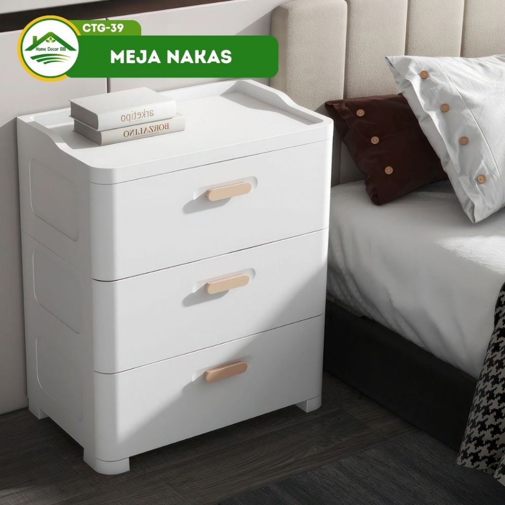 Meja Nakas Kayu 3 Laci Bedside Table Meja Sudut Kamar Tidur Lemari Penyimpanan