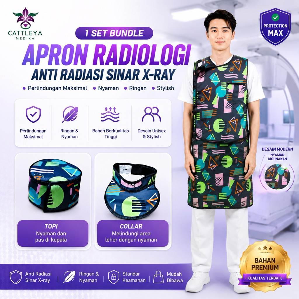 SET BUNDLE APRON LEAD ANTI RADIASI XRAY DOUBLE / APRON COLLAR TYROID THYROID APRON CAP / APRON RADIA