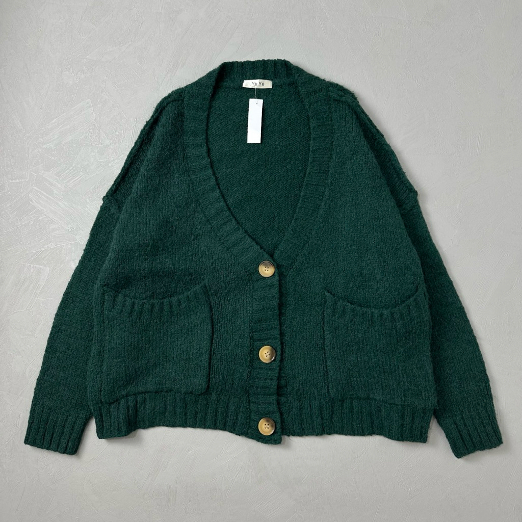 cardigan knitwear hijau botol tebal
