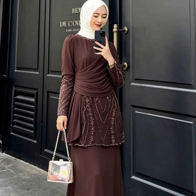 Nisa Gamis Ceruti Babydoll Mix Brokat Model Duyung Malaysia Gamis Kondangan Terbaru Elegan & Mewah
