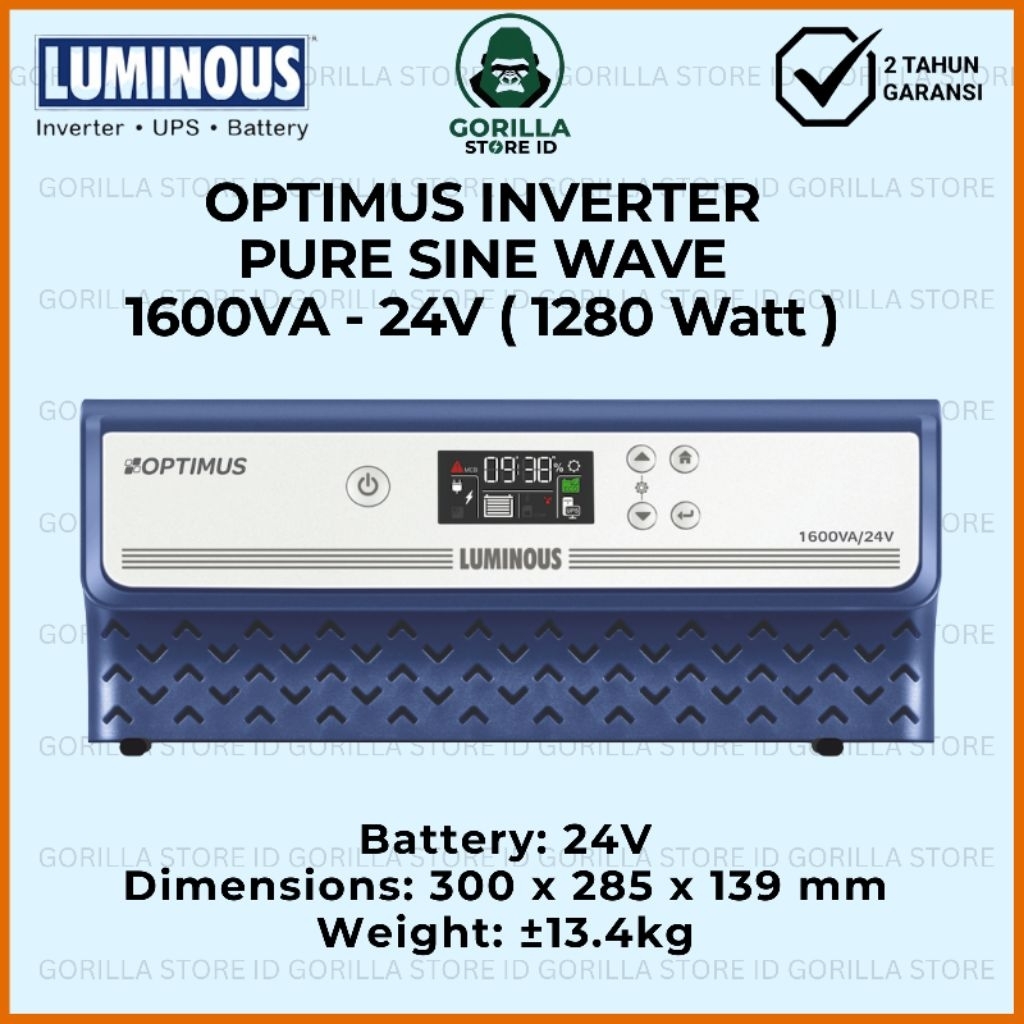 INVERTER LUMINOUS OPTIMUS PURE SINE WAVE 1600VA 24V