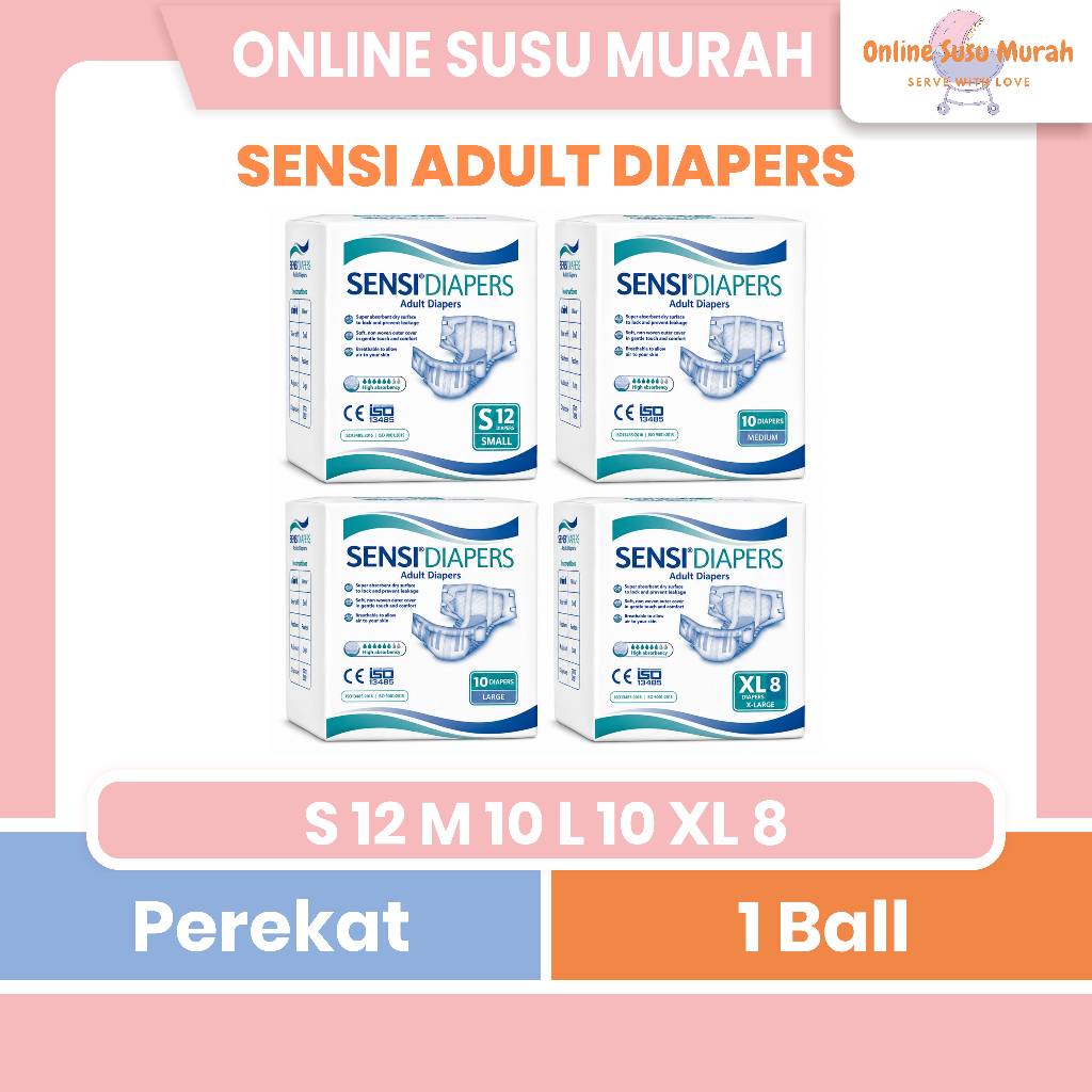 SENSI ADULT DIAPERS TAPE S 12 M 10 XL 8 PEREKAT S12 M10 L10 XL8 POPOK DEWASA PPKS