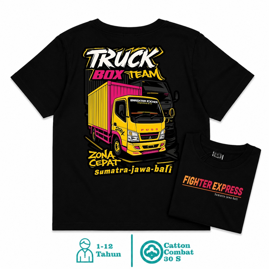 KAOS TSHIRT ANAK 2-14 tahun- KAOS TRUCK BOX TEAM FIGHTER EXPRESS T-Shirt Black | Kaos Cartoon Distro