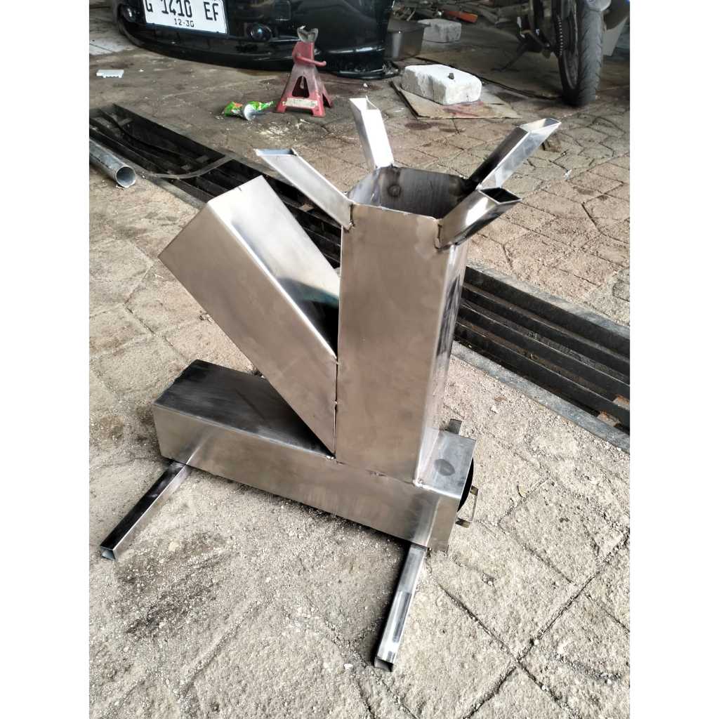 Kompor Roket Stainless - Rocket Stove Kompor Kayu Bahan Full Stainless Tanpa Gas Hemat Bahan Bakar
