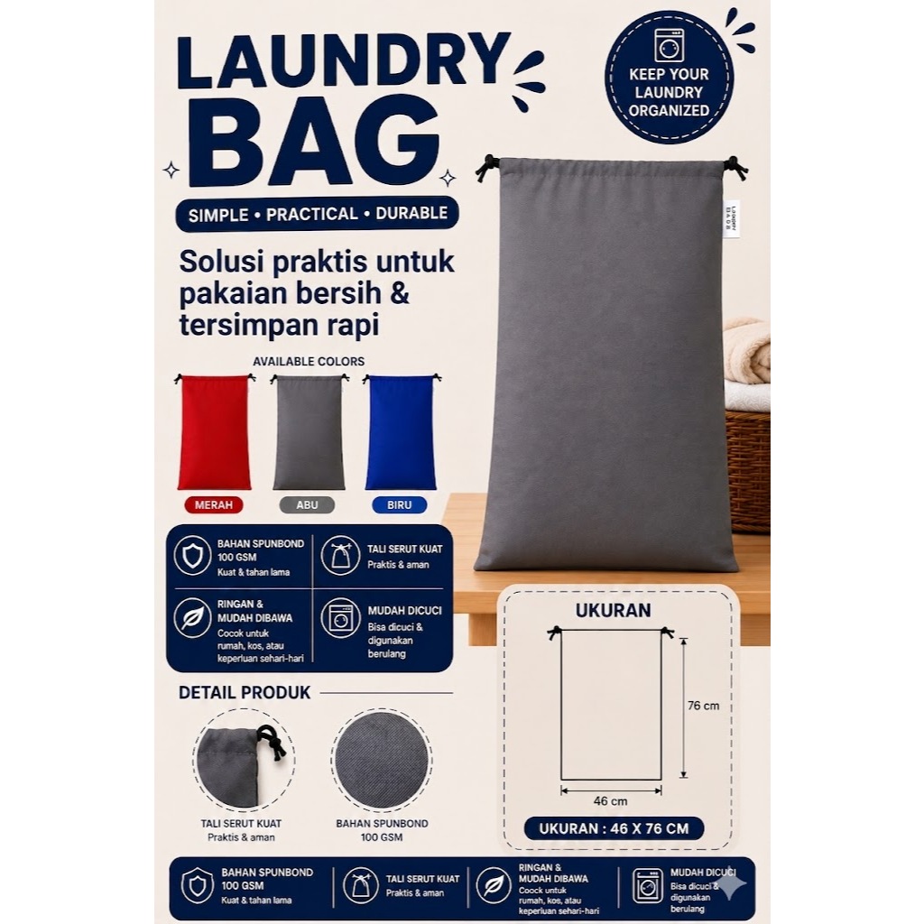 Laundry Bag Jumbo Bahan Spunbond Tebal 100 GSM Ukuran Besar / Laundry Bag Custom