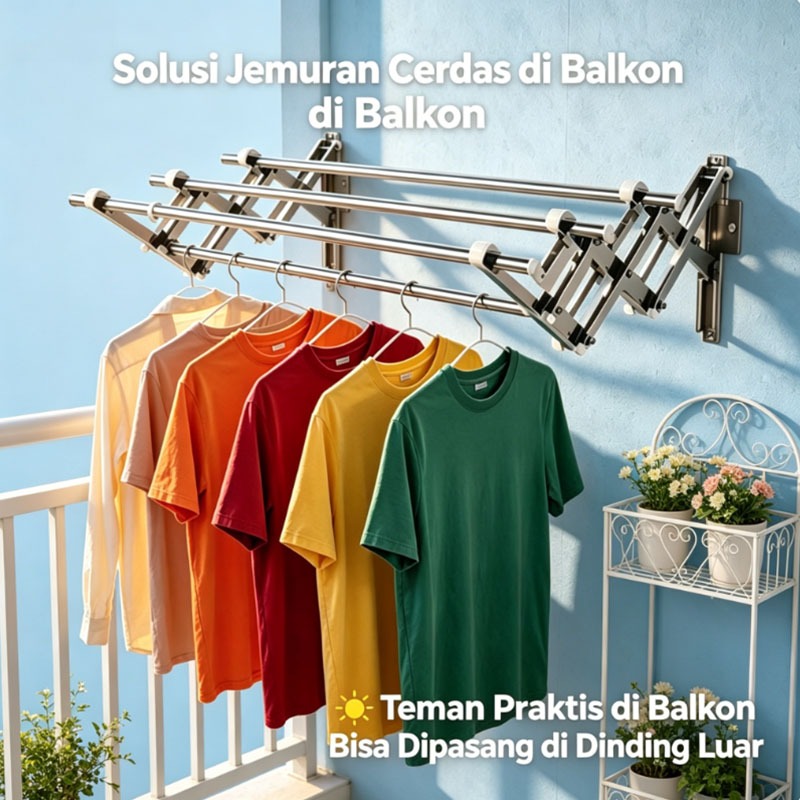 Jemuran baju pakaian dinding  / Tiang Penjemur Pakaian Lipat Stainless Steel / Rak Jemuran Pakaian d