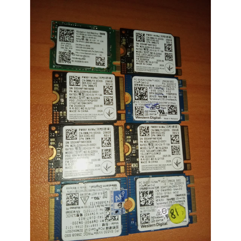SSD M.2 NVMe Pendek 256GB Campuran Size 2230 & 2242 Samsung WD Original DLL
