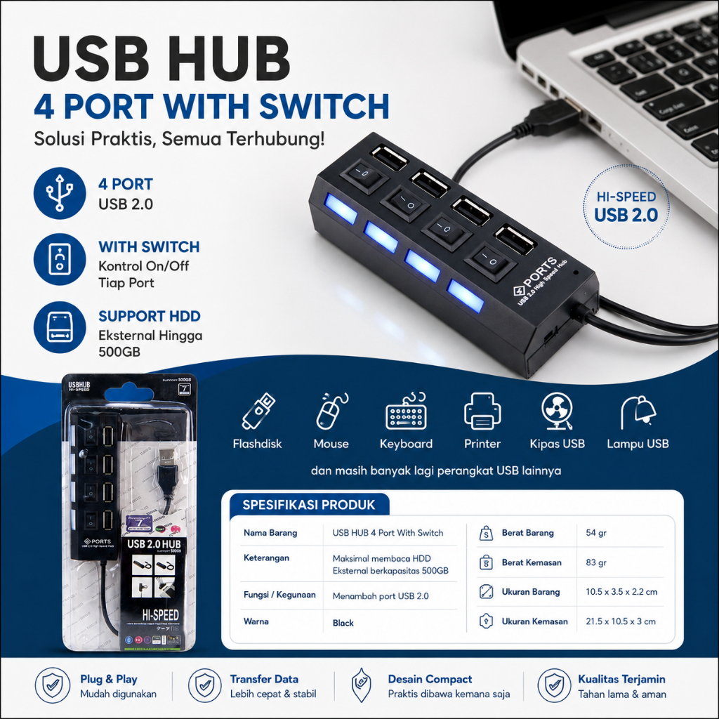 USB HUB 4 Port With Switch