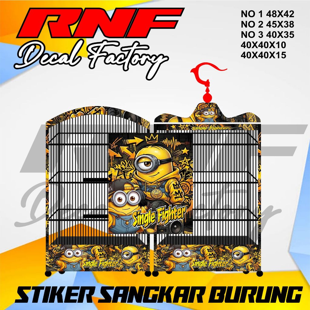 Decal Stiker sangkar motif gambar minion, stiker sangkar burung kotak,koper,kosan, stiker sangkar aw