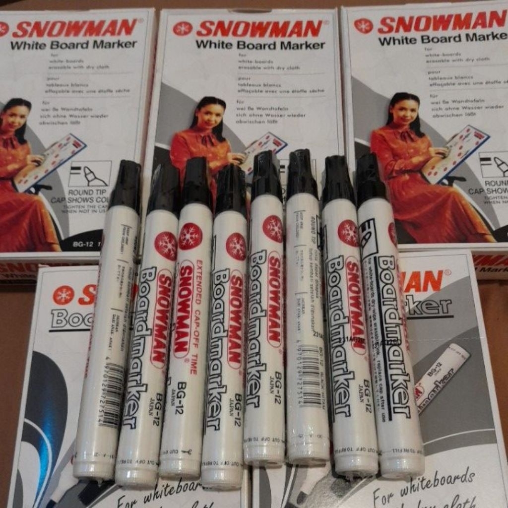 Spidol Snowman Boardmarker/Papan tulis bisa dihapus BG 12 perbox 1lusin (12pcs)
