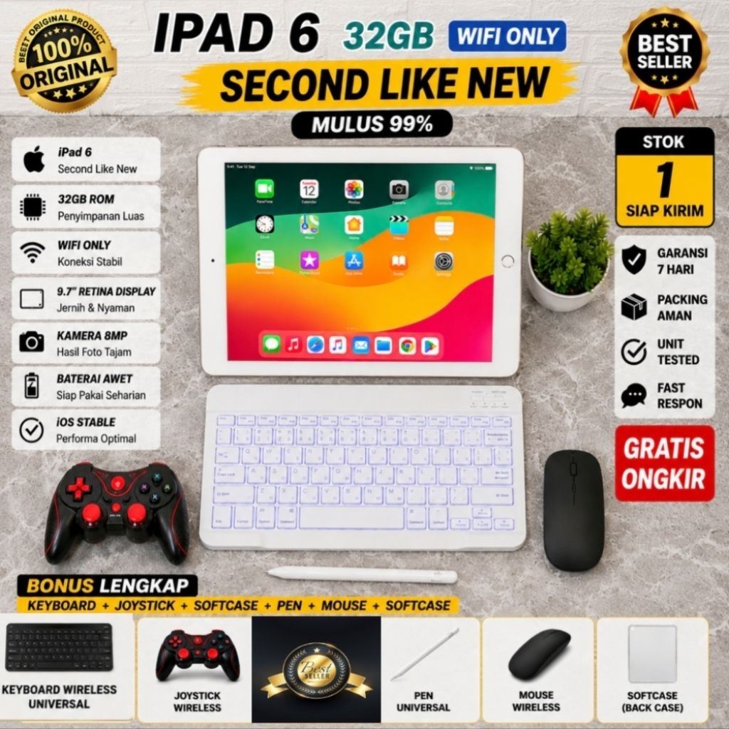 iPad 6 32GB Second Like New Bonus Lengkap Keyboard Stylus Joystick Buruan Sebelum Diambil Orang