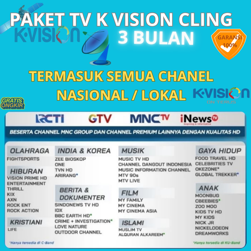 Paket Cling Kvision + Variasi Tayangan Lengkap CLING MNC GROUP K VISION BROMO CARTENZ LGSAT DAN GOL 