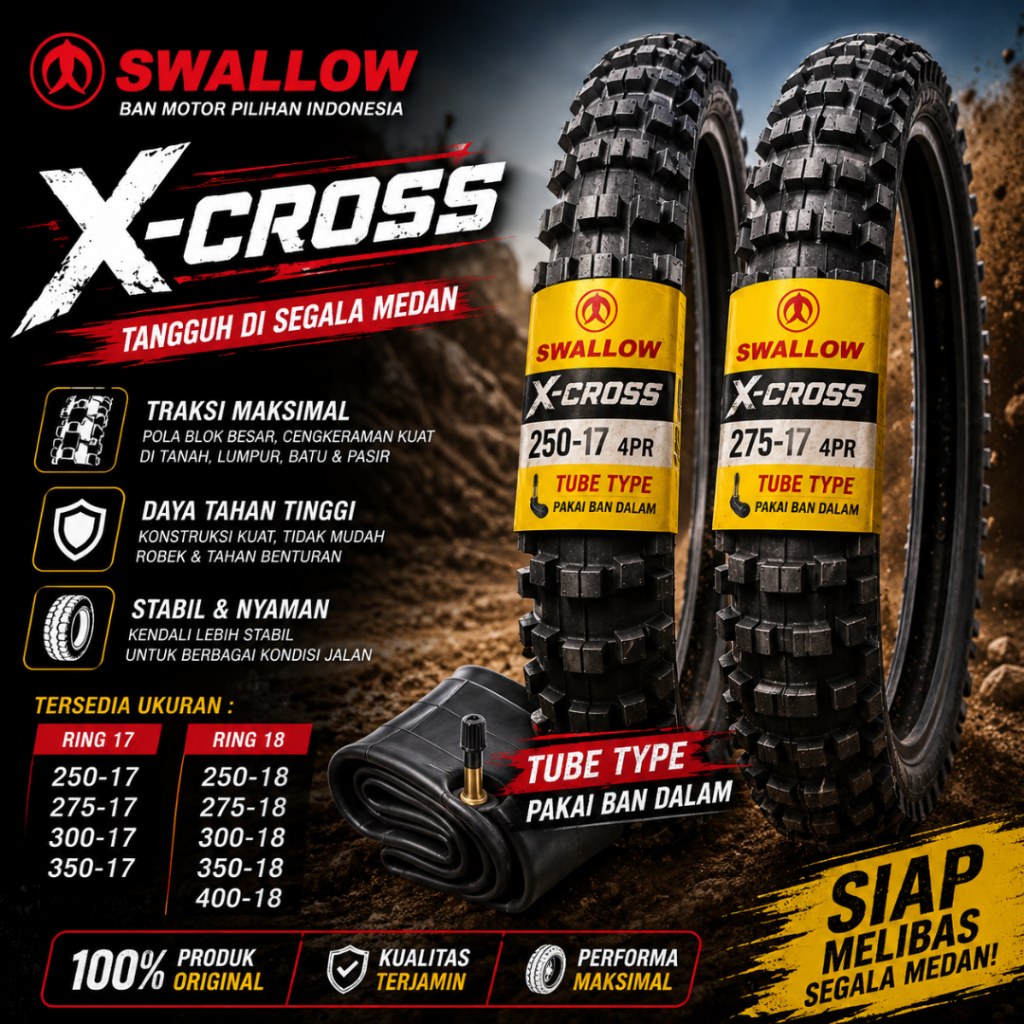Swallow X Cross 250-17 275-17 300-17 350-17 275-18 300-18 350-18 Tubetype Ban Semi Trail Ring 17 Ban