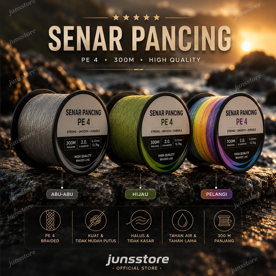 SENAR PE 300M X4+ Warna Warni SUPER KUAT KECIL HALUS ANTI KERITING BENANG PANCING Braided MEMANCING