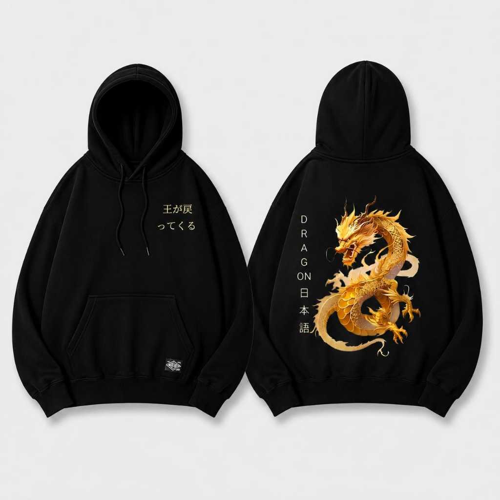 Jaket Sweater Hoodie DRAGON Hitam Premium Unisex Bahan Fleece Teball G280
