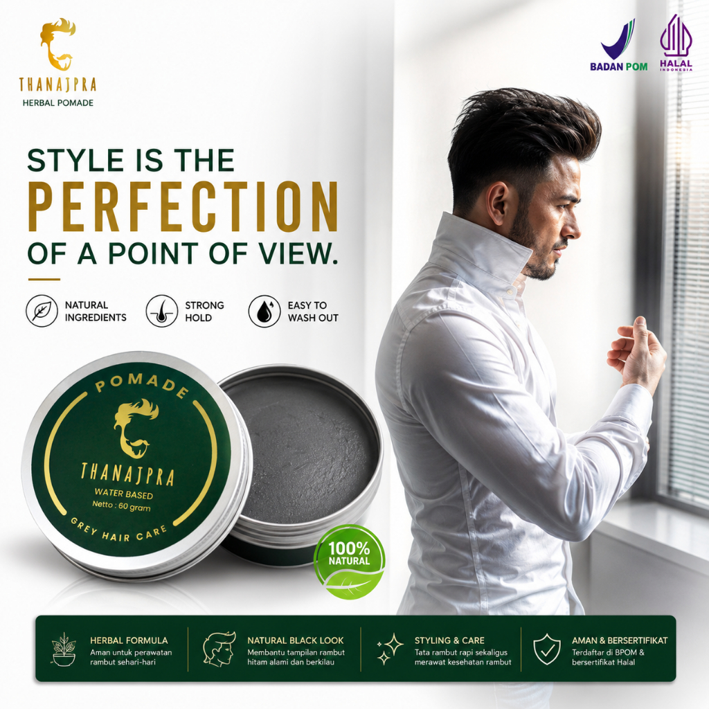 Thanajpra pomade penghitam rambut permanen pelembab dan pewarna rambut herbal waterbased BPOM
