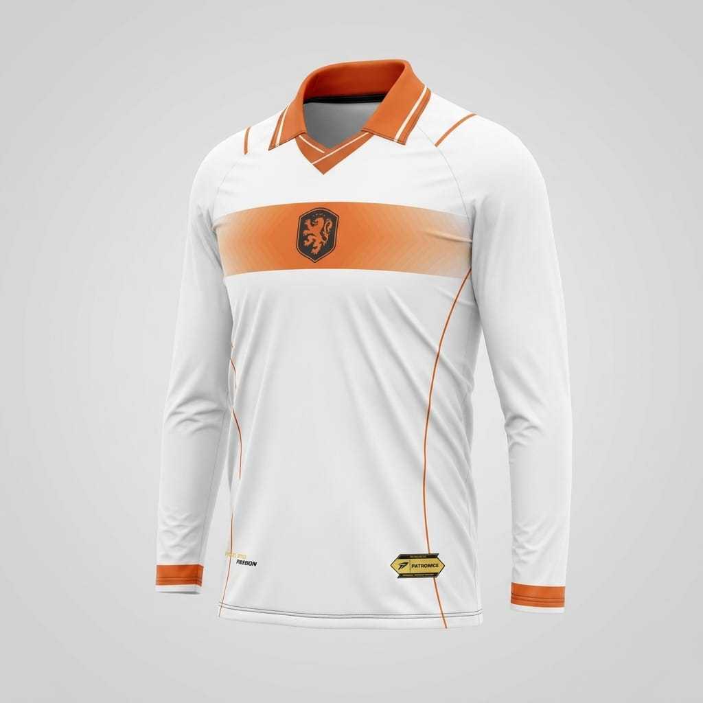 Jersey Bola Timnas Belanda 2026 Putih Lengan Panjang Fantasy Vintage Retro Casual