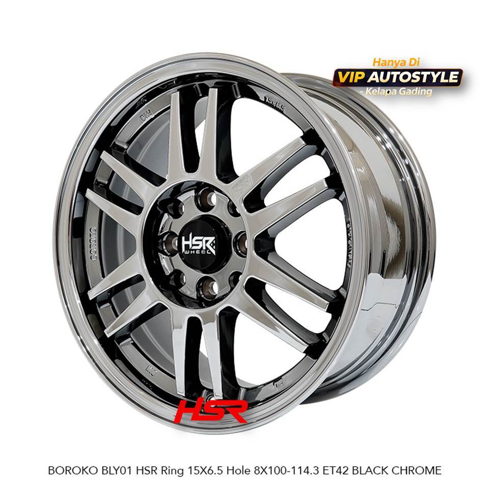 Velg Mobil RPF1 BLACK CHROME Ring 15 BOROKO BLY01 HSR Original R15 Lebar 6,5 HOLE 4 ET42 - Siap Kiri