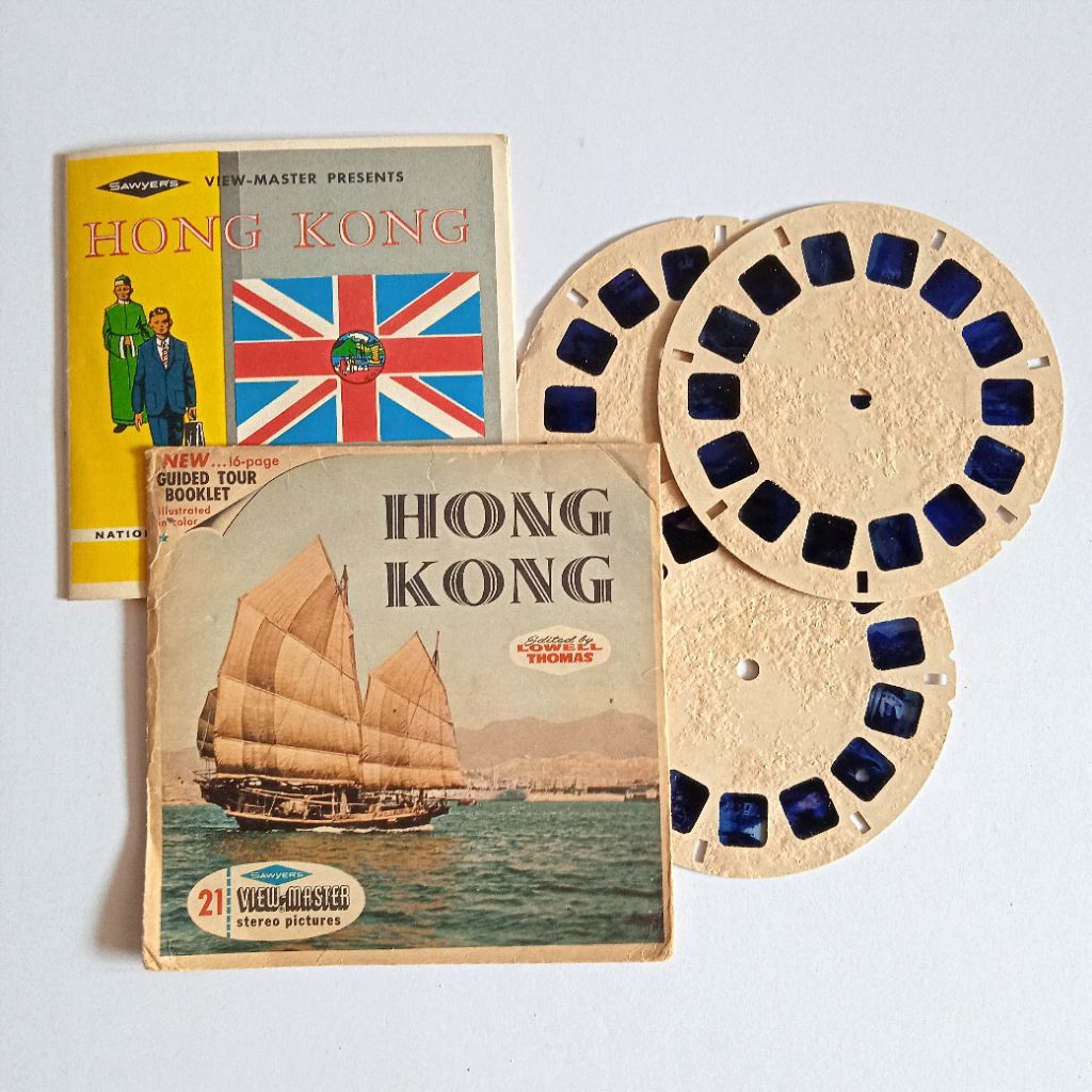 Antik Vintage Mainan Reel Set 3 pcs View-Master Merk Sawyer Made in USA Pemandangan Hong Kong 1960's