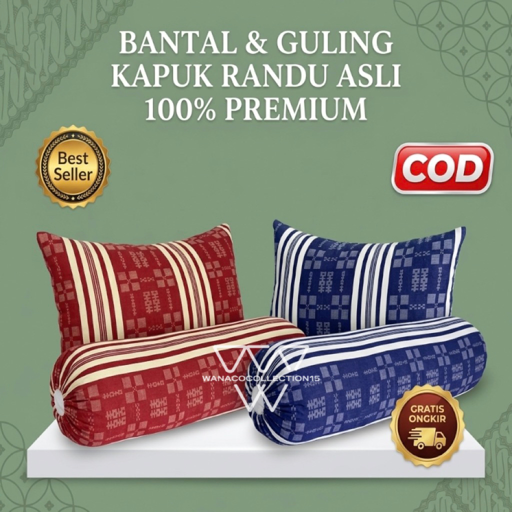 Bantal guling kapuk randu asli 100% tebal empuk tanpa campur murah