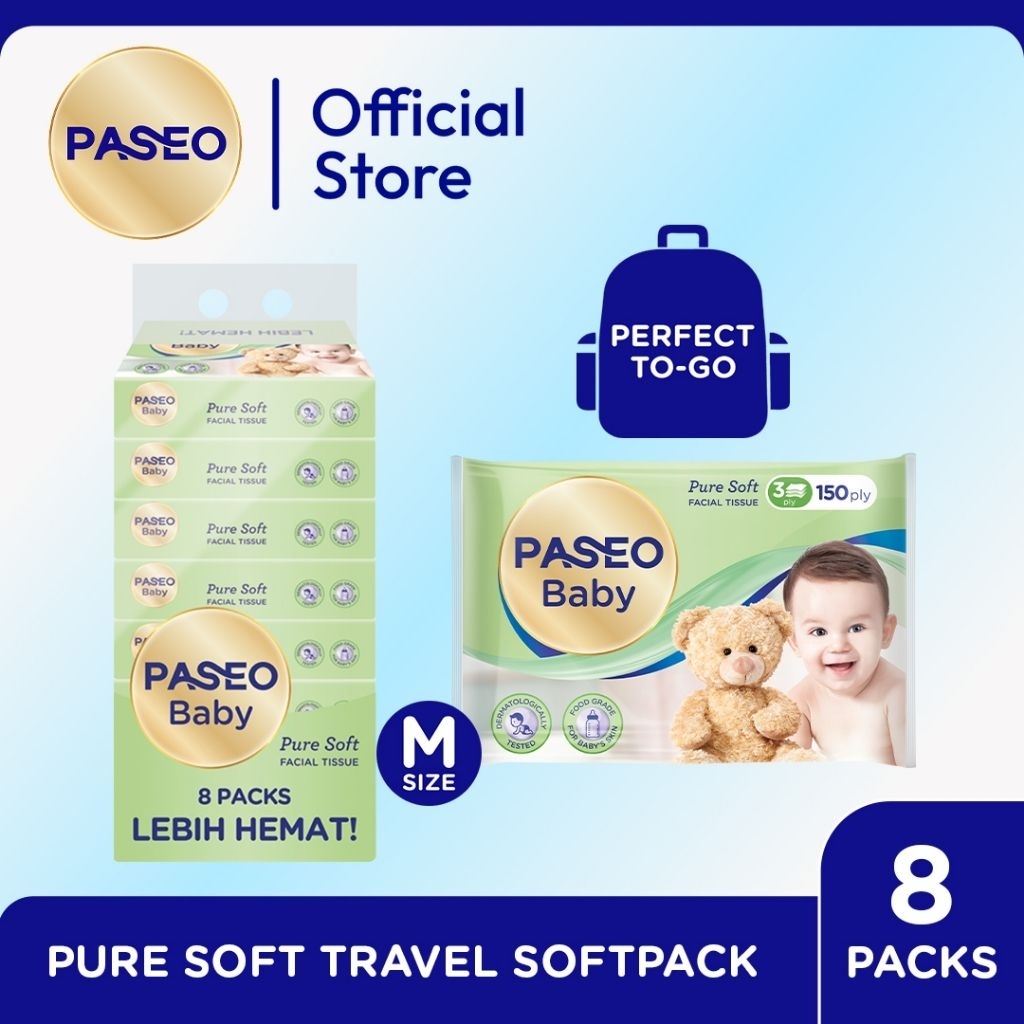 [1 BUNDLE = 8 PACK] PASEO PURE SOFT TISU 50 Sheets
