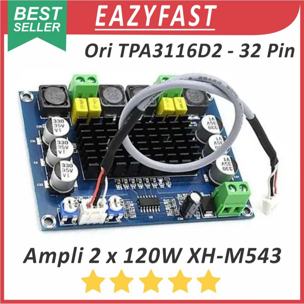 Modul Ampli XH-M543 Chip ORI TPA 32 Pin Stereo 2x 120 Watt Class D Amplifier Original IC TPA3116D2 3