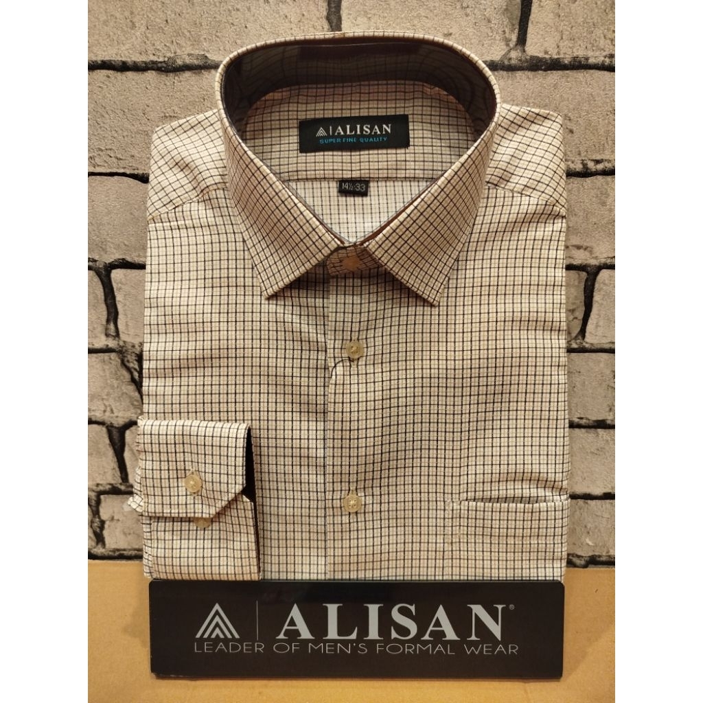 Alisan kemeja motif kotak kecil 11885 lengan panjang reguler