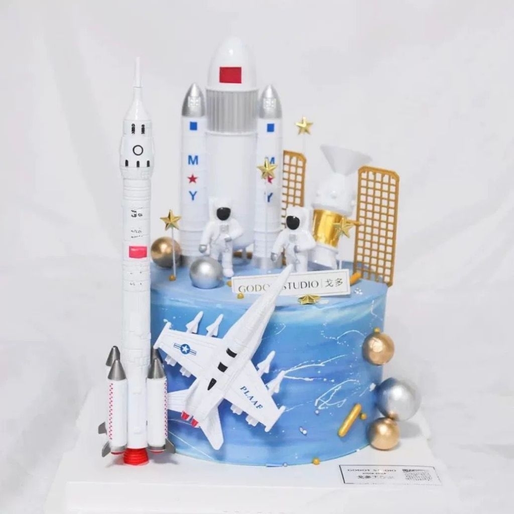 {MY} Cake Topper Roket Astronot isi 7pcs Topper Kue Dekorasi Pesta Ulang Tahun Luar angkasa / Hiasan