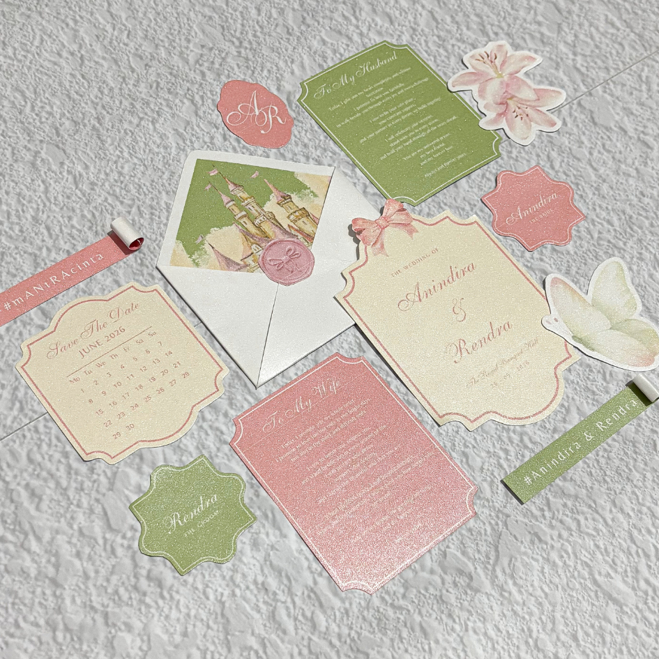 [TEMPLATE] Wedding Keepsake Premium Pink & Green Strawberry Matcha Properti Foto Pernikahan & Undang