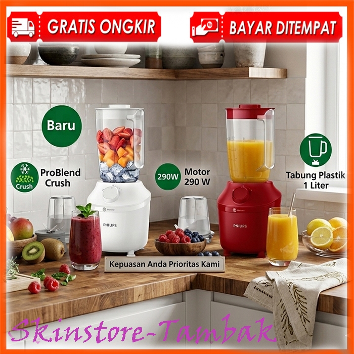 Blender Plastik Philips 1 Liter - Performa Maksimal 290 Watt dengan Teknologi Mata Pisau ProBlend Cr