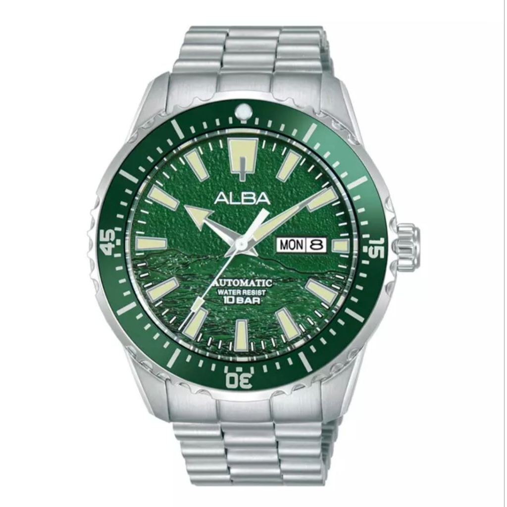 Jam Tangan Alba Alba Mechanical AL4737X1 Rantai Silver Dasar Hijau Original