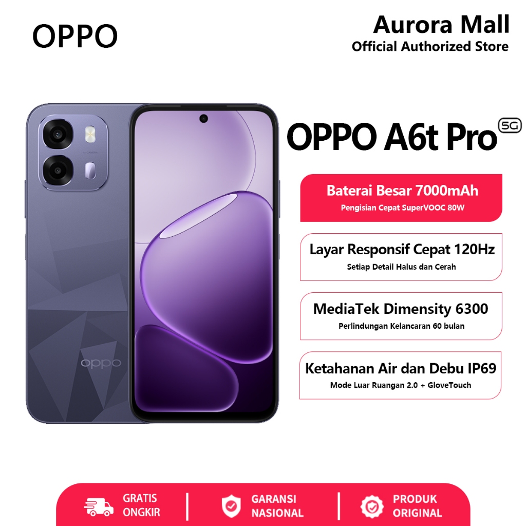 OPPO A6t Pro 5G 8/256GB - NFC Garansi Resmi Indonesia HP Android Murah Terbaru 2026 Handphone COD