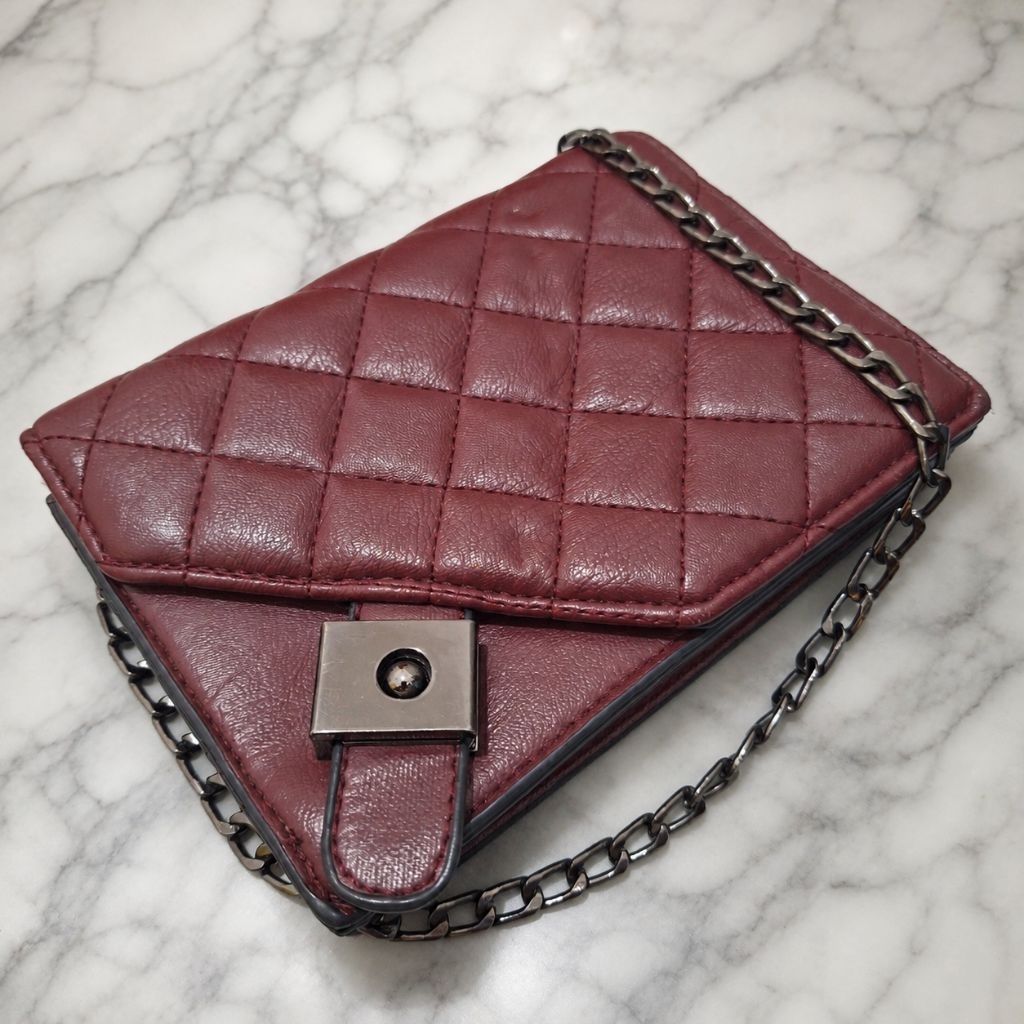 Tas Kulit asli Merah Maroon